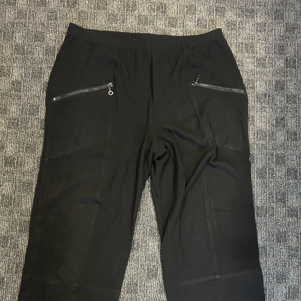 Ali Miles black crinkle textured elastic waist pants silver zippers XL